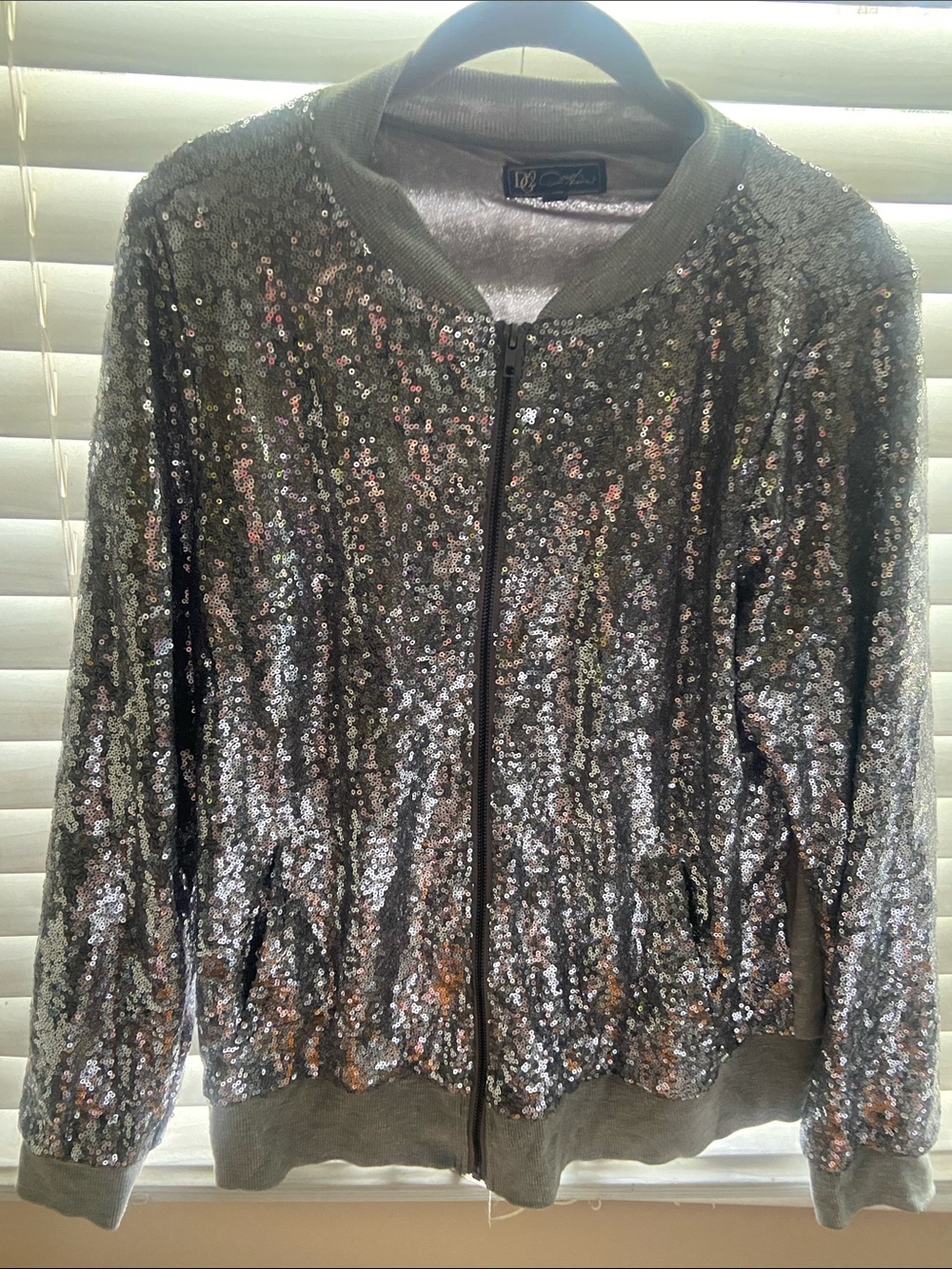 DG2 by Diane Gilman Silver Sequin Bomber Jacket